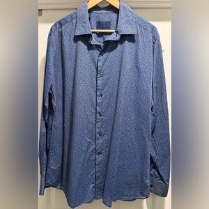 EUC⚡️👔 David Donahue Fusion Blue Micro-Floral Print Shirt – Men’s XL (17.5)
